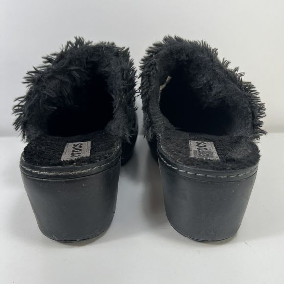 Crocs Cobbler Suede Leather Clogs Slip On Black Faux Fur Lining 11602 Womens 7 - Picture 4 of 8